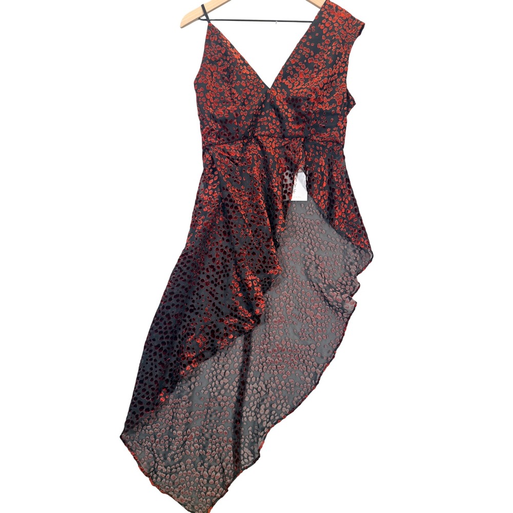 WAYF Red Black Leopard Burnout Velvet Asymmetrical High Low Goth Top Whimisgoth